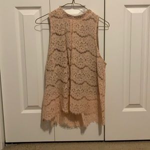 High neck light pink lace tank top
